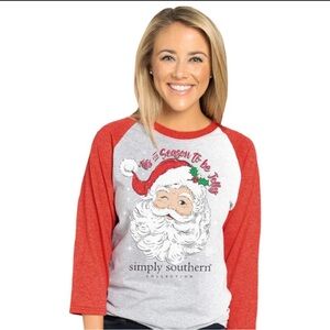 Simply‎ Southern Women’s Raglan Style T-Shirt Gray Red ‘Tis the Season Sz XL NWT